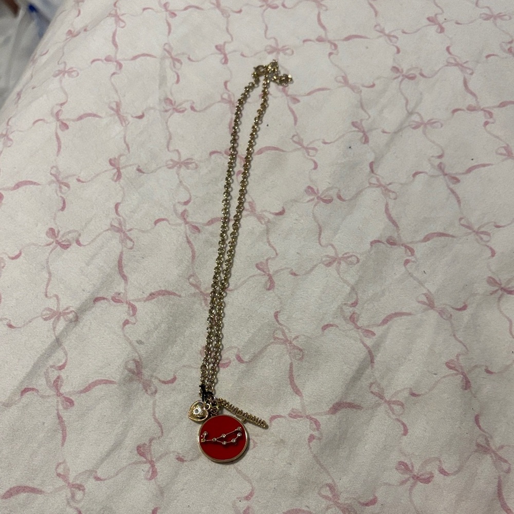 Gold Necklace with Red Pendant